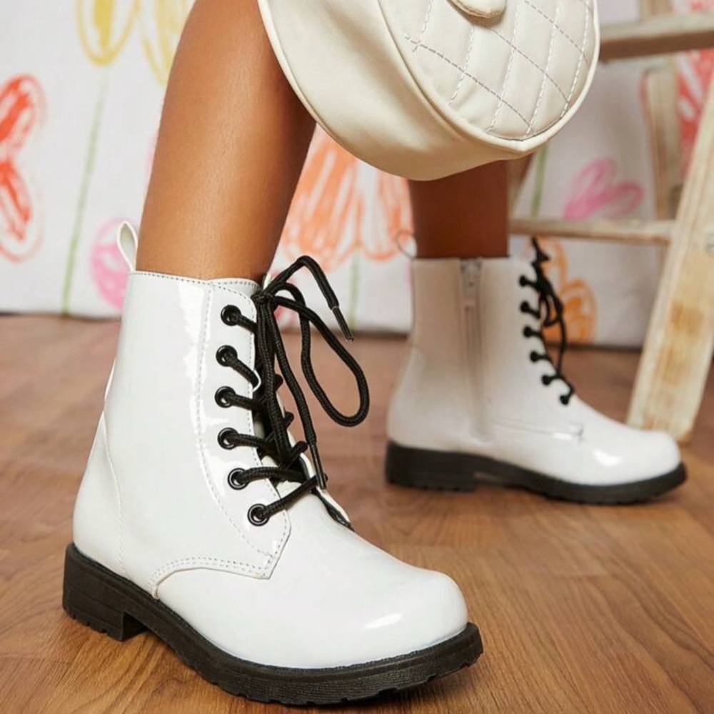 Kids White Combat Boots